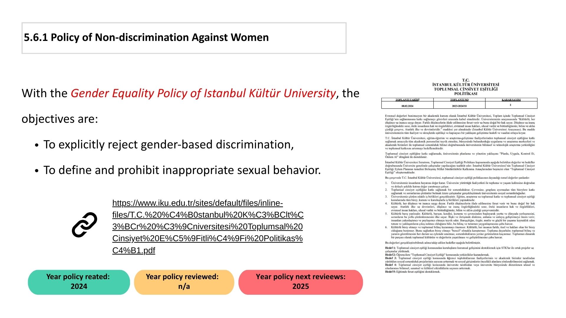 5.6.1 Policy of Non-discrimination Against Women